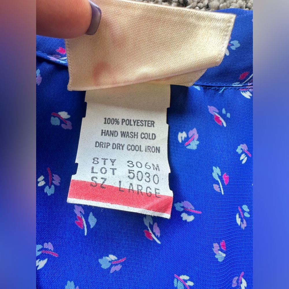 Vintage Office-wear 80ās Eber Etc. Blue Abstract Floral Button Blouse - Picture 11 of 14
